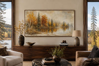 Autumn Lake Wall Art - Misty Lake Canvas | Rustic Mantel Art & Fall Forest Decor