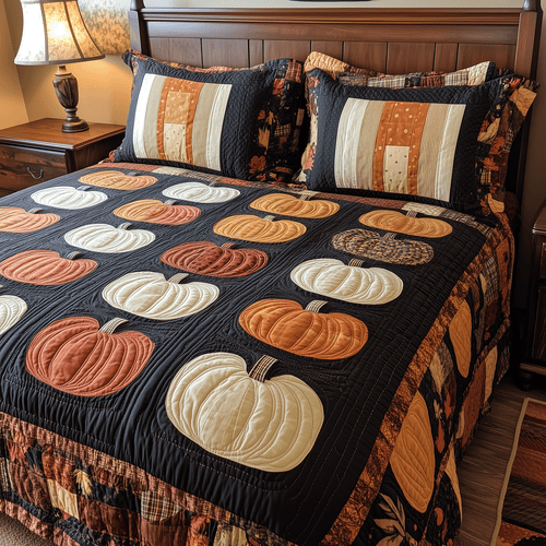 Autumn Pumpkins 3-Piece Quilted Bedding Set - Single (59" x 70")