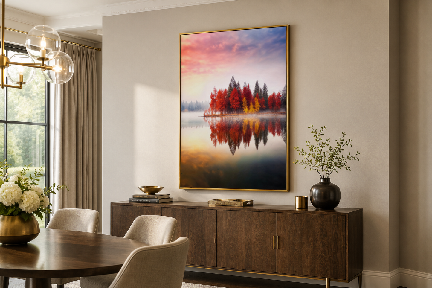 Autumn Fall Foliage Reflected in Lake Framed Canvas Wall Art