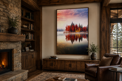 Autumn Fall Foliage Reflected in Lake Framed Canvas Wall Art