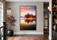 Autumn Fall Foliage Reflected in Lake Framed Canvas Wall Art