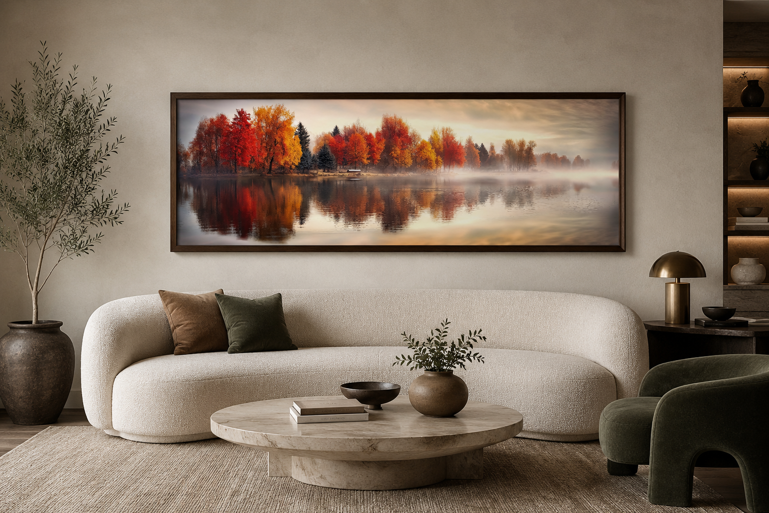 Autumn Forest Lake Reflection Long Horizontal Canvas Wall Art