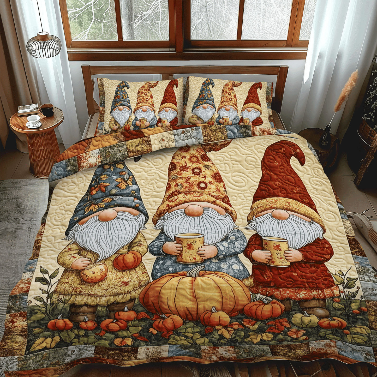 Autumn Gnomes 3-Piece Quilted Bedding Set - Single (59" x 70")
