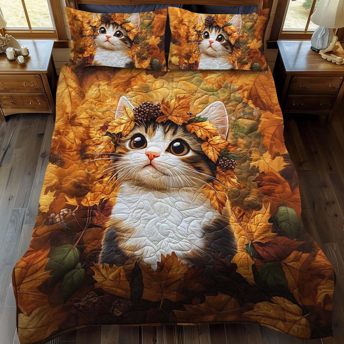 Autumn Kitten 3-Piece Quilted Bedding Set - Single (59" x 70")