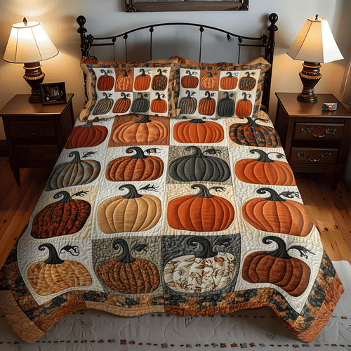 Autumn Pumpkins 3-Piece Quilted Bedding Set - Single (59" x 70")