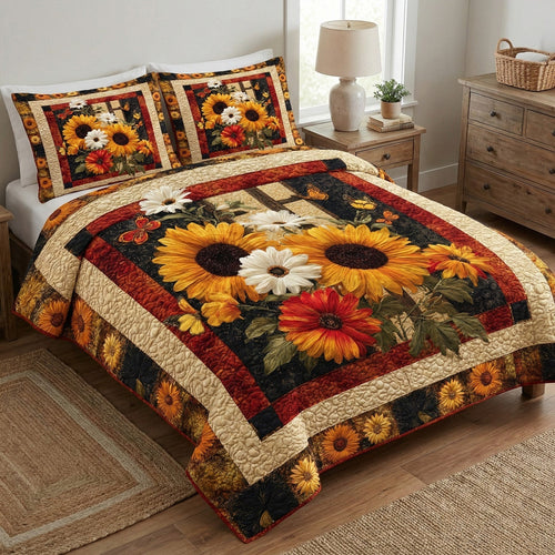 Autumn Sunflower 3-Piece Quilted Bedding Set - Single (59" x 70")