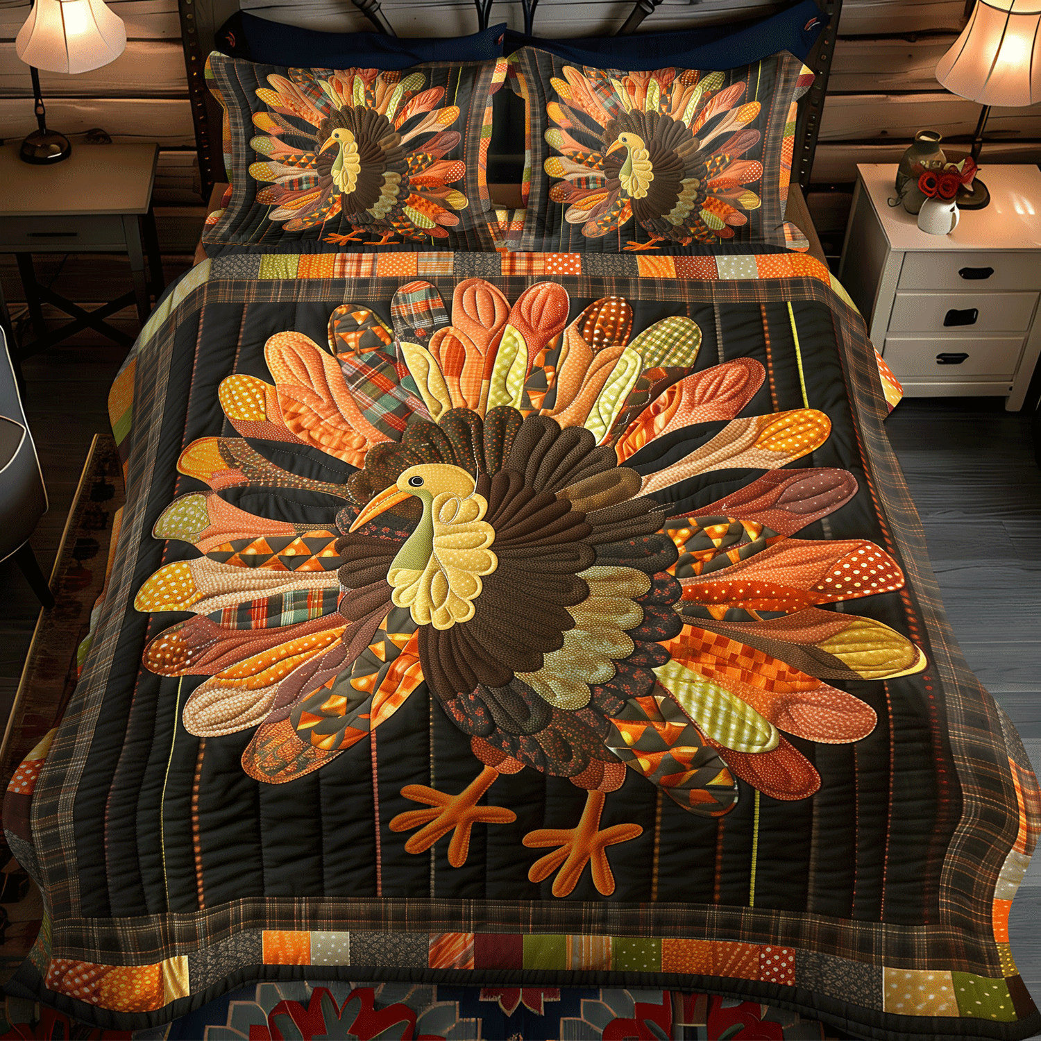 Autumn Turkey 3-Piece Quilted Bedding Set - Single (59" x 70")