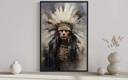 Aztec Chief Southwestern Framed Canvas Wall Art