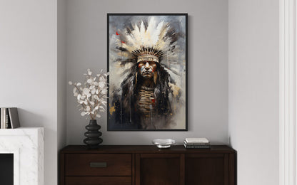 Aztec Chief Southwestern Framed Canvas Wall Art