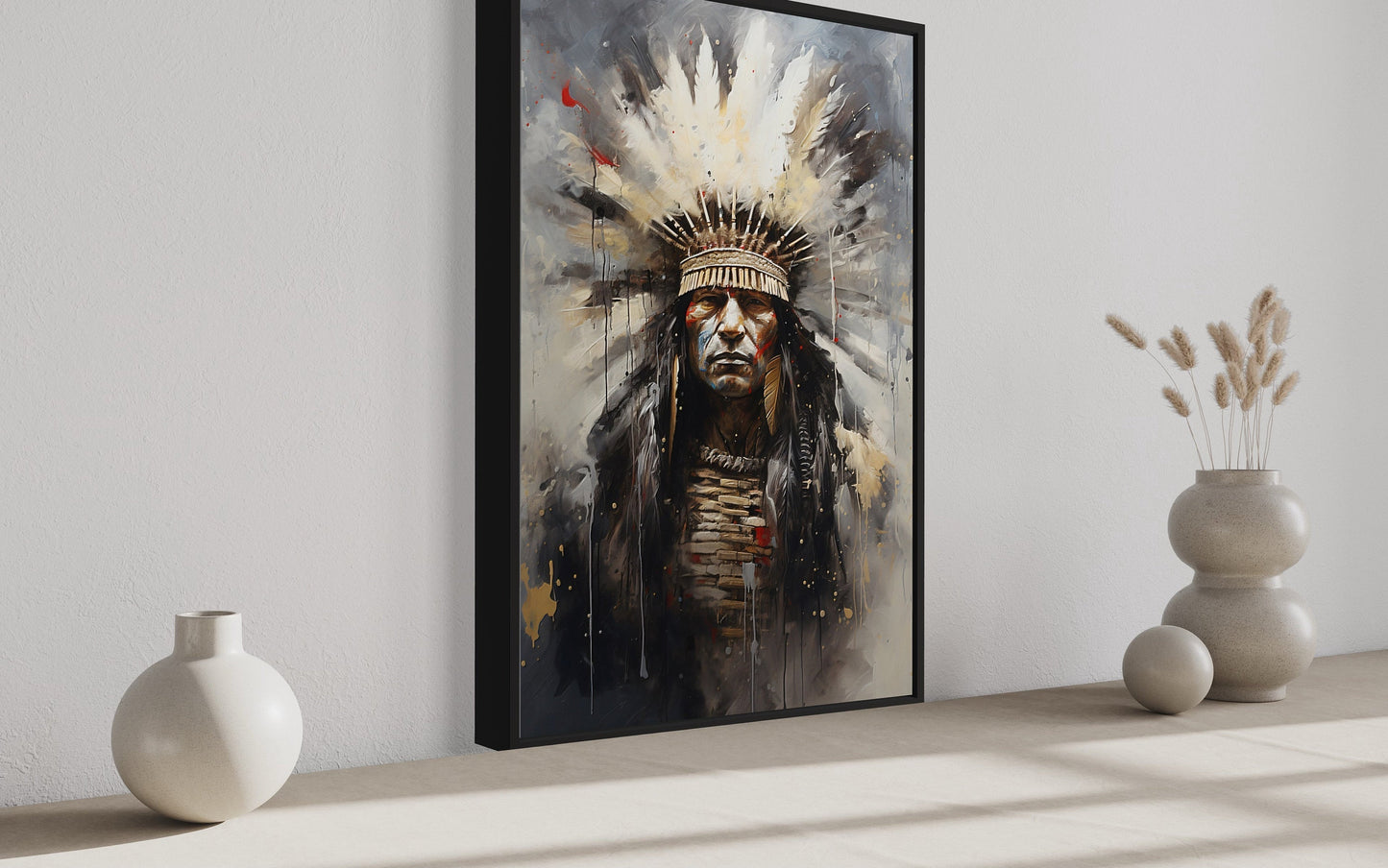 Aztec Chief Southwestern Framed Canvas Wall Art