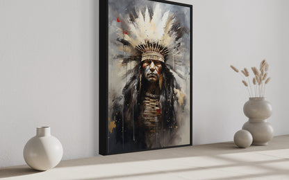 Aztec Chief Southwestern Framed Canvas Wall Art