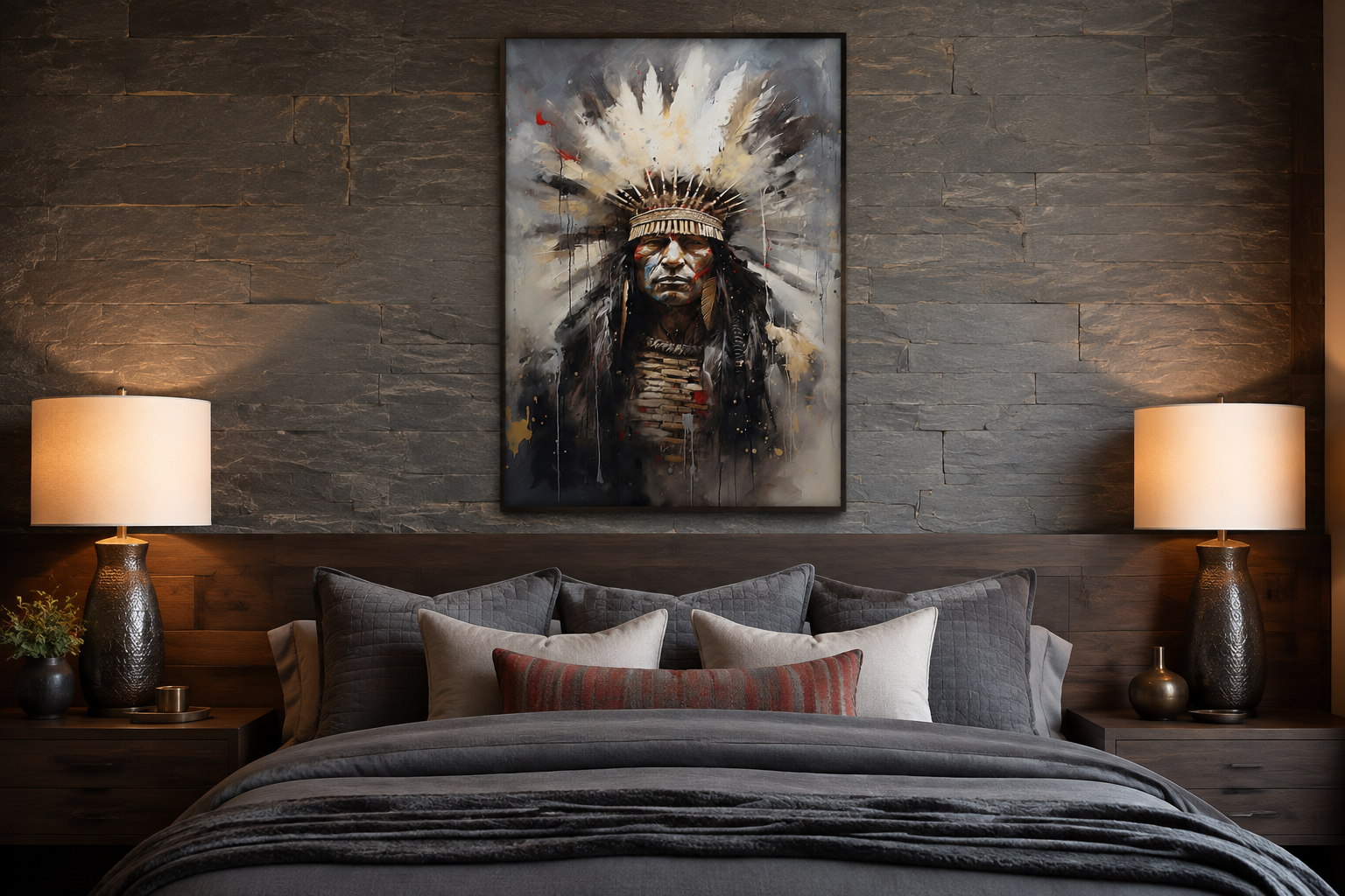 Aztec Chief Southwestern Framed Canvas Wall Art