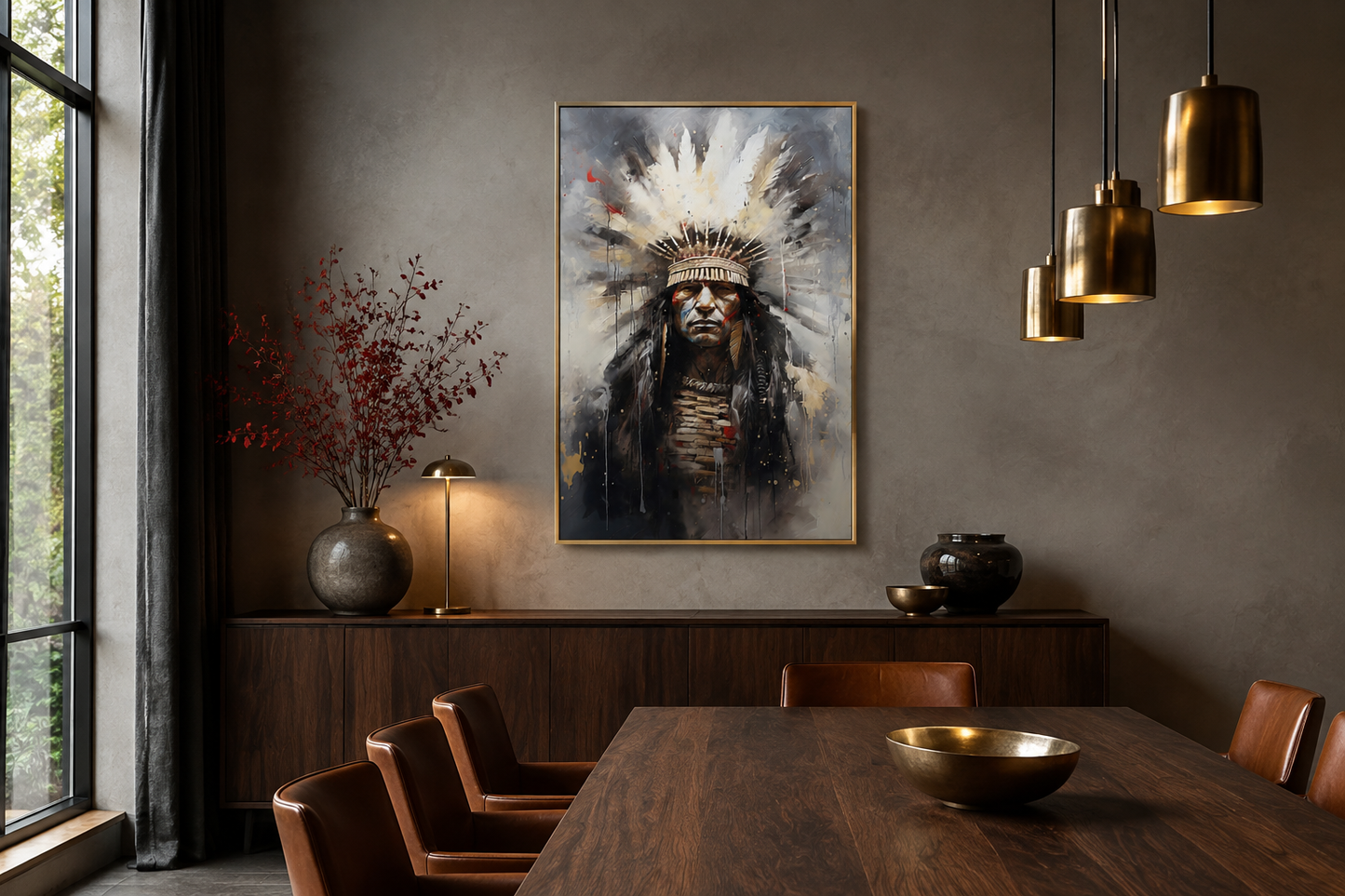 Aztec Chief Southwestern Framed Canvas Wall Art