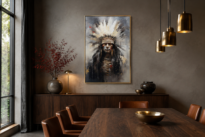 Aztec Chief Southwestern Framed Canvas Wall Art