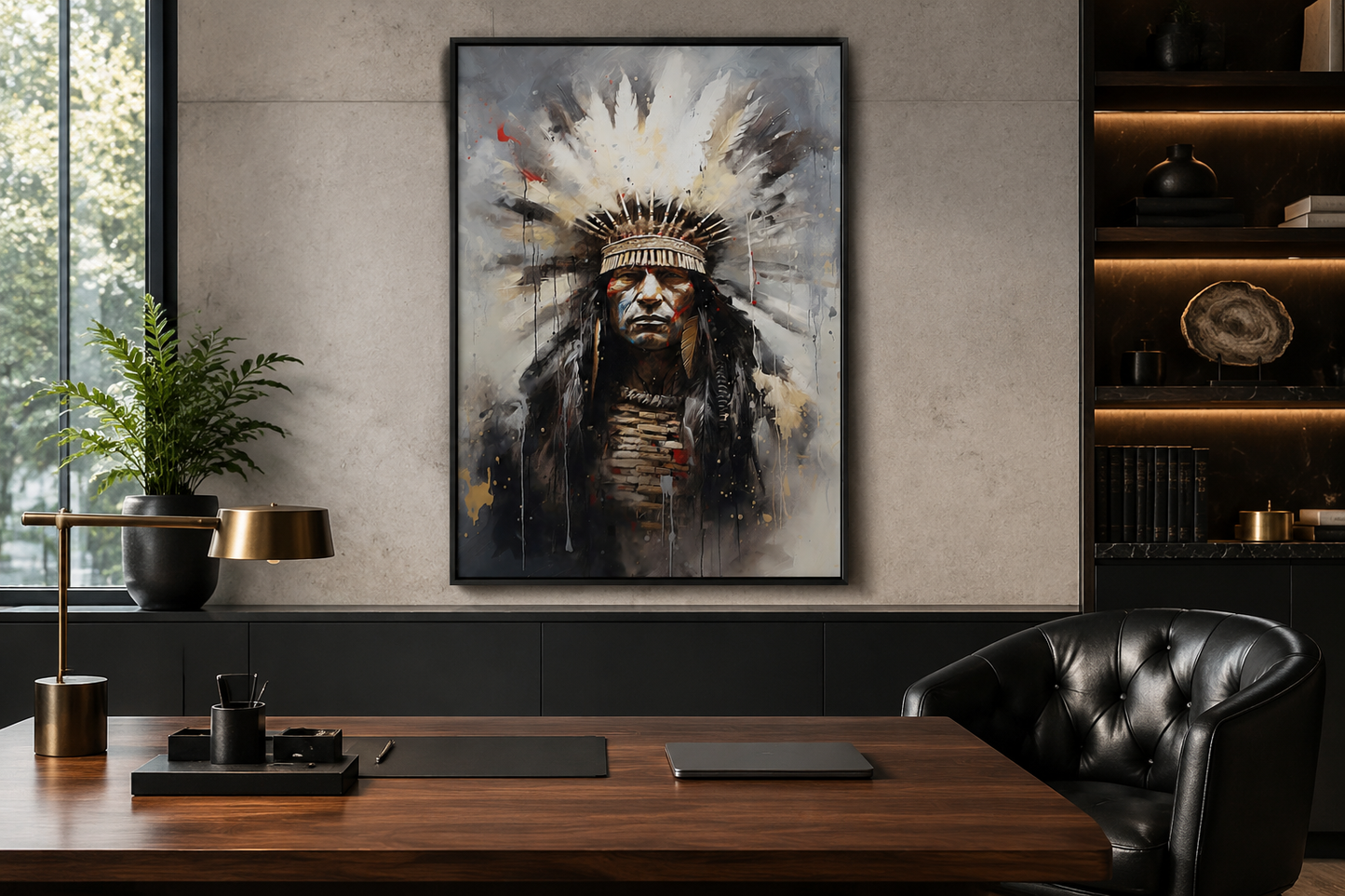 Aztec Chief Southwestern Framed Canvas Wall Art