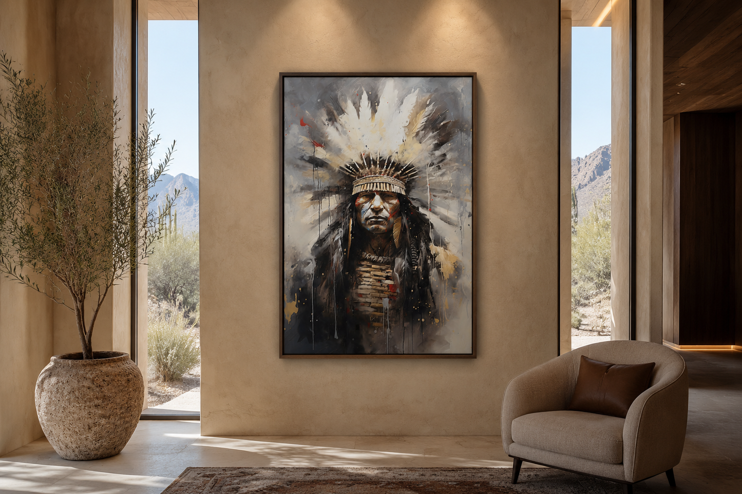 Aztec Chief Southwestern Framed Canvas Wall Art
