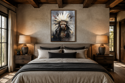 Aztec Chief Southwestern Framed Canvas Wall Art