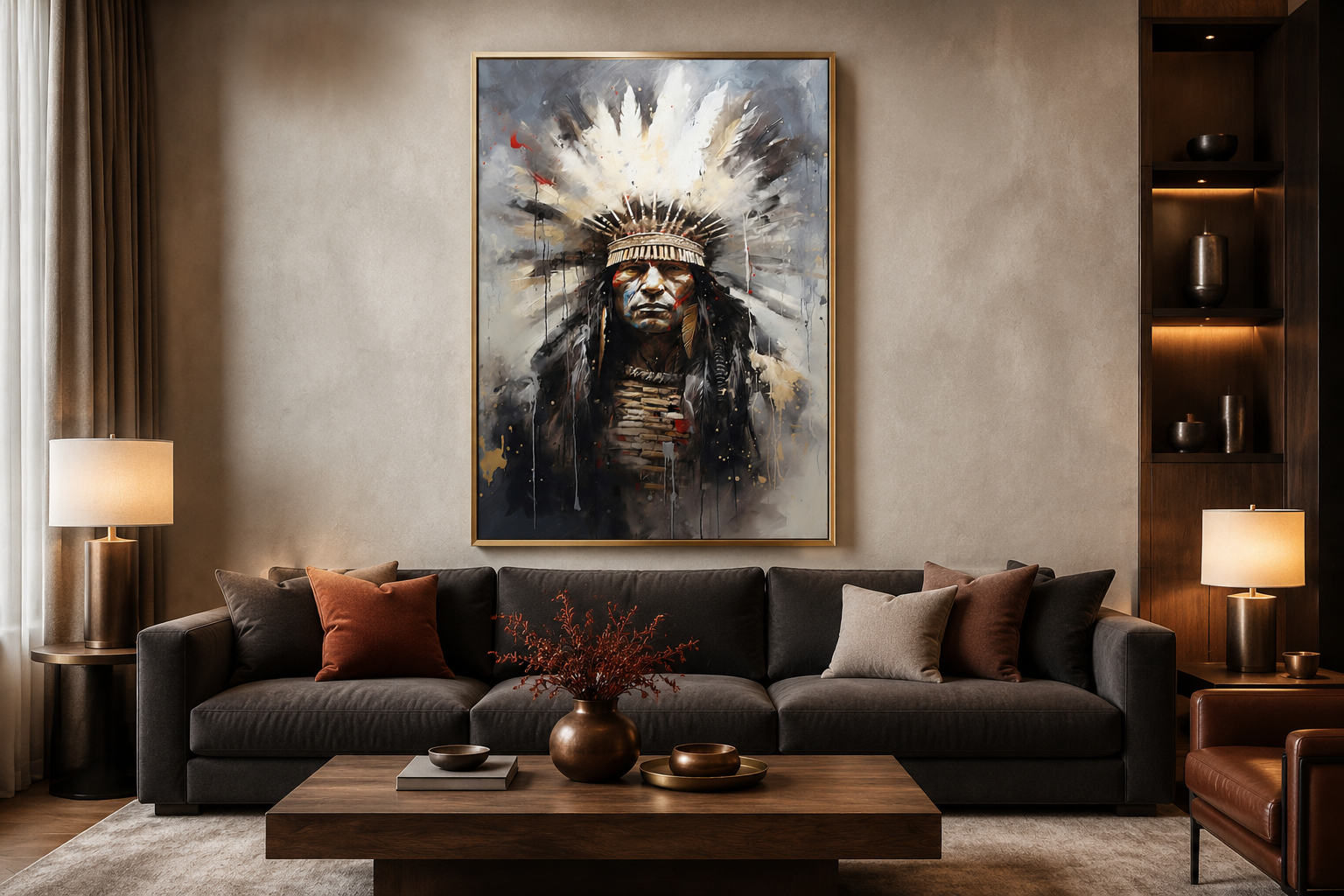 Aztec Chief Southwestern Framed Canvas Wall Art