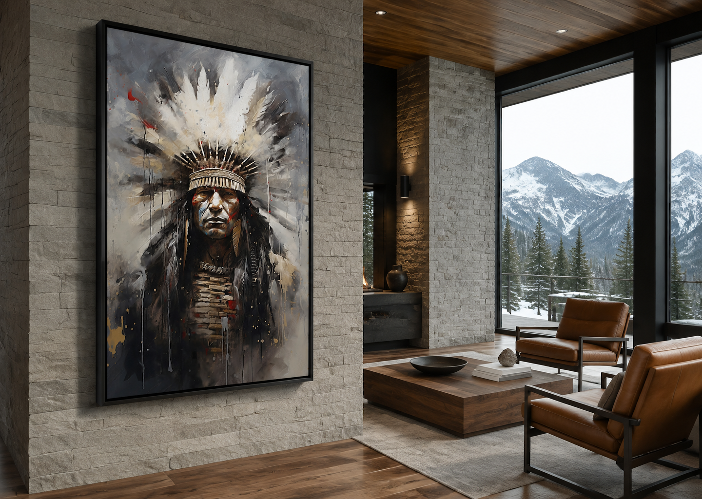 Aztec Chief Southwestern Framed Canvas Wall Art