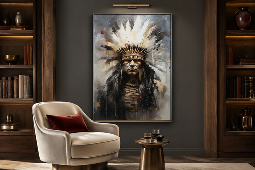 Aztec Chief Southwestern Framed Canvas Wall Art