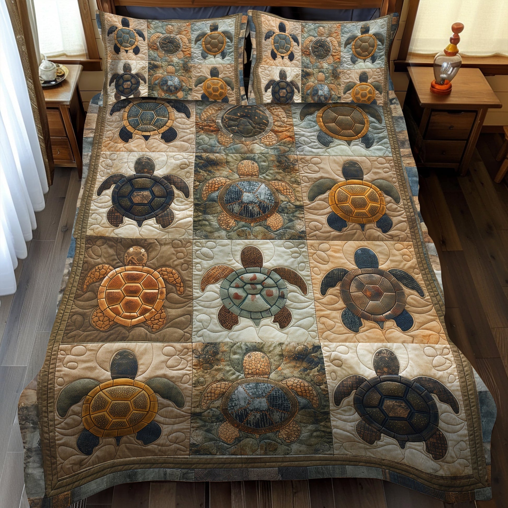 Single (59'' x 70'') /Azure Turtle Cove 3-Piece Quilted Bedding Set