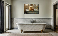 Baby Bear in a Bathtub Framed Canvas Wall Art