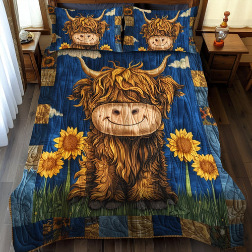 Baby Highland Cow 3-Piece Quilted Bedding Set - Single (59" x 70")