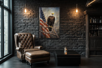 Bald Eagle With American Flag Framed Patriotic Wall Art