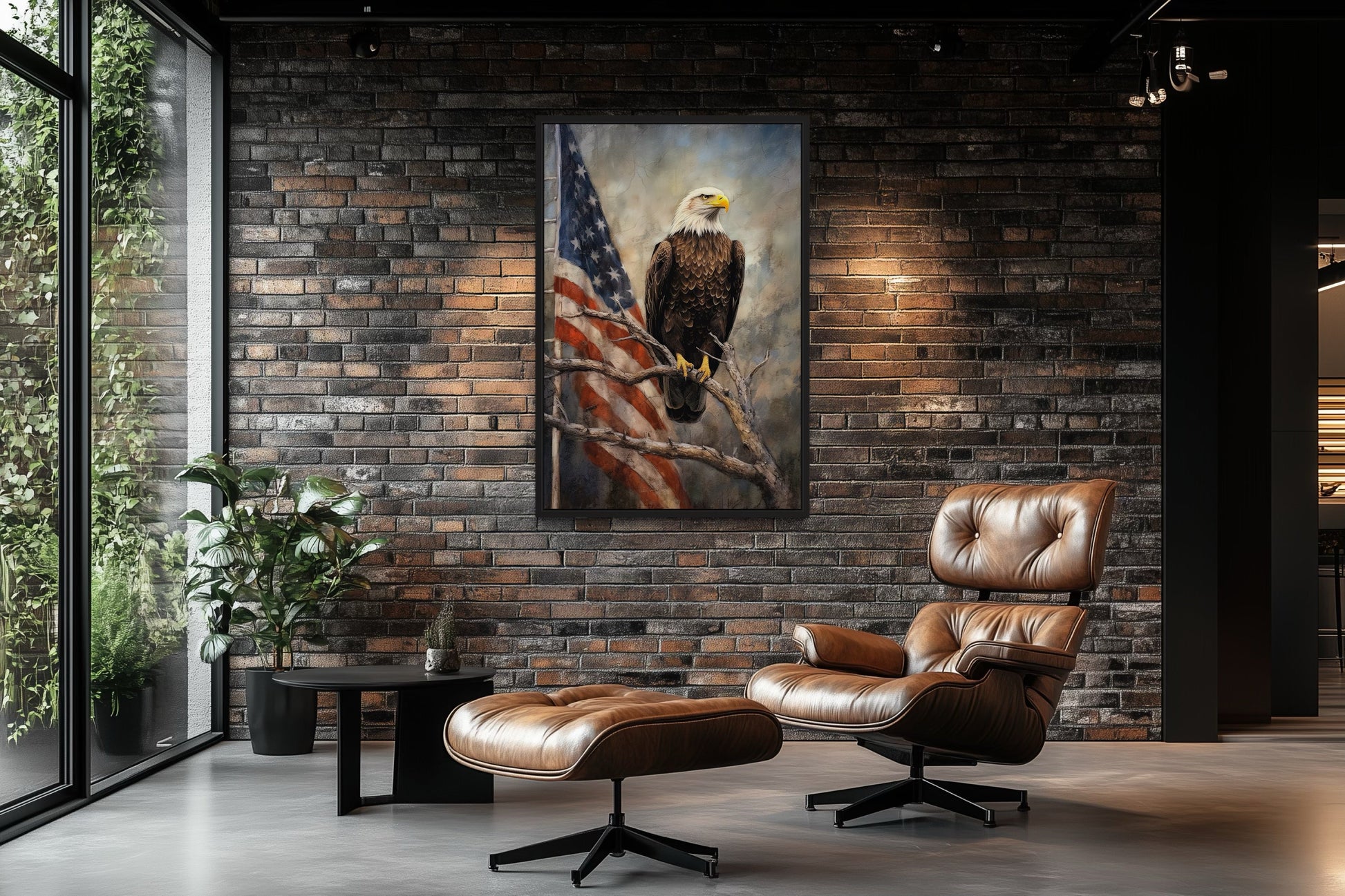 Bald Eagle With American Flag Framed Patriotic Wall Art