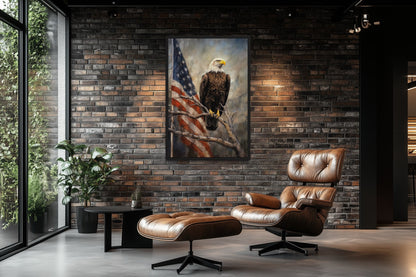 Bald Eagle With American Flag Framed Patriotic Wall Art