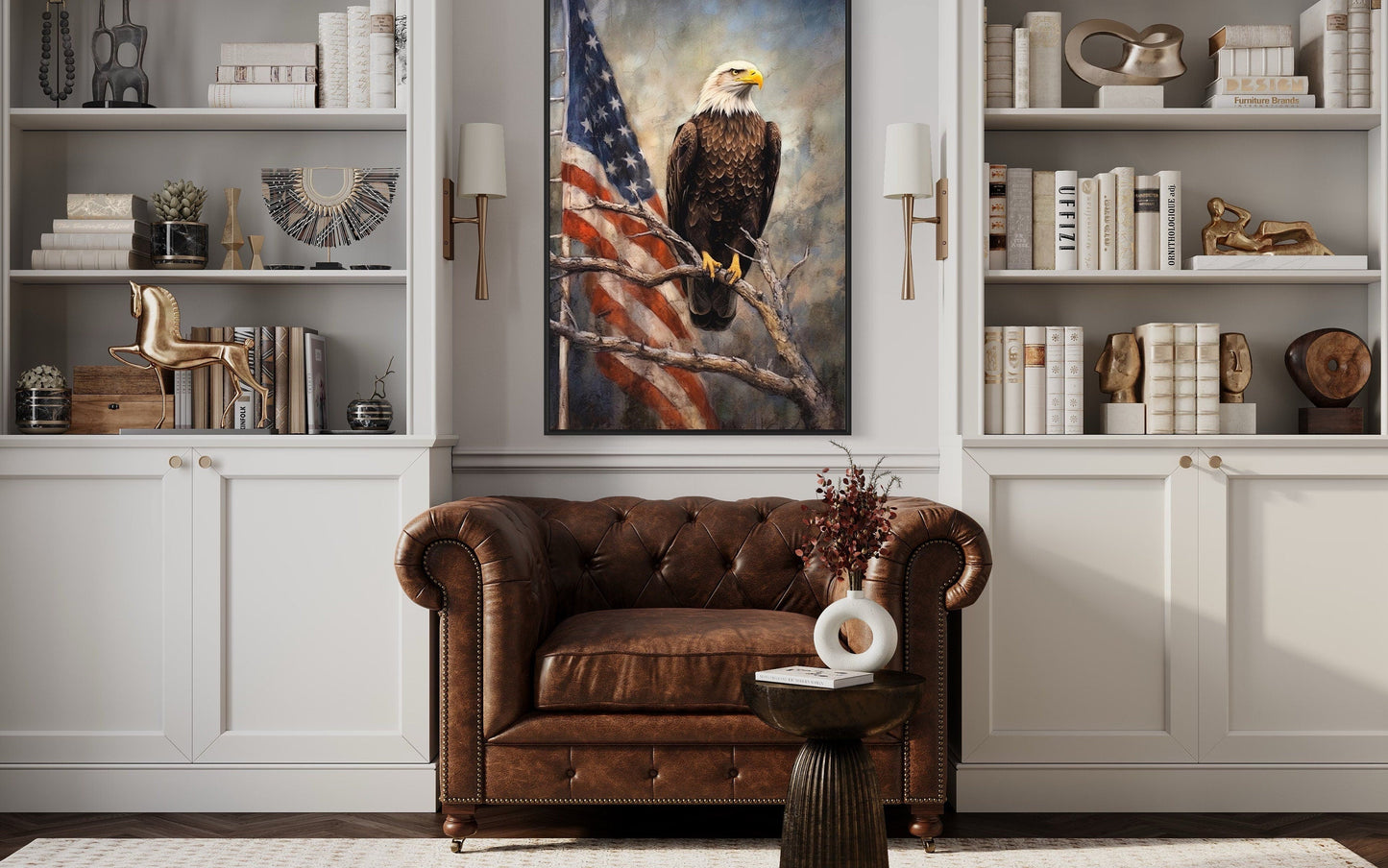 Bald Eagle With American Flag Framed Patriotic Wall Art