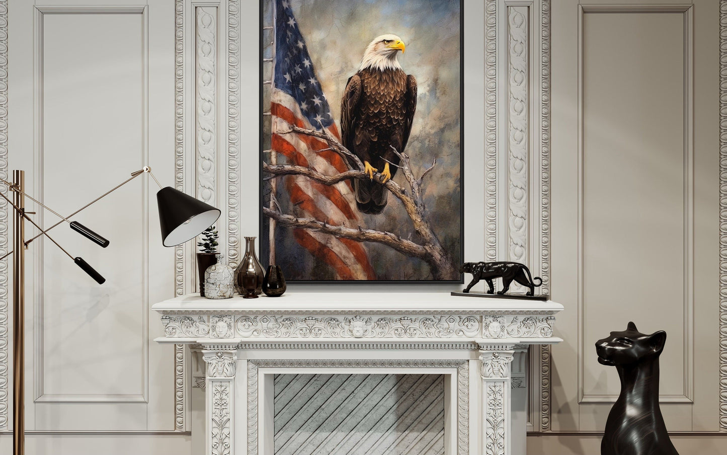 Bald Eagle With American Flag Framed Patriotic Wall Art