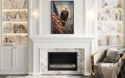 Bald Eagle With American Flag Framed Patriotic Wall Art