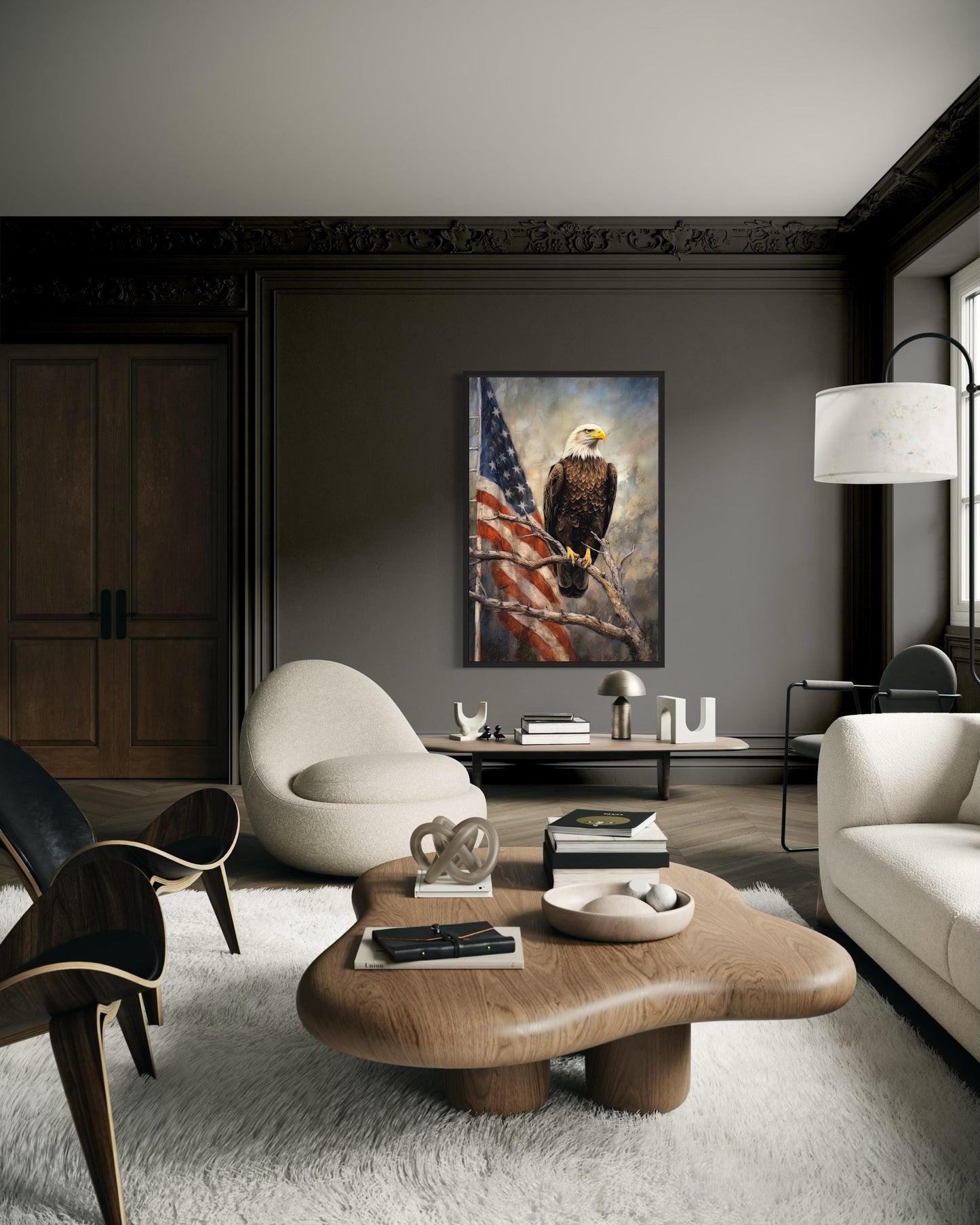 Bald Eagle With American Flag Framed Patriotic Wall Art