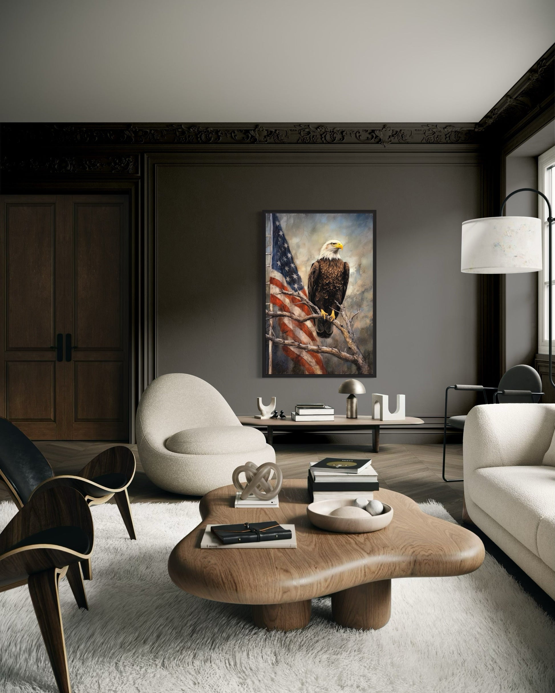 Bald Eagle With American Flag Framed Patriotic Wall Art
