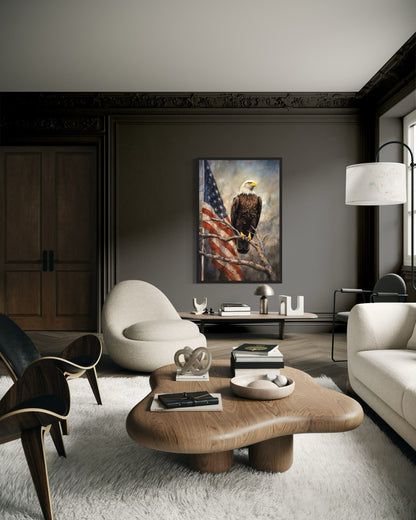 Bald Eagle With American Flag Framed Patriotic Wall Art