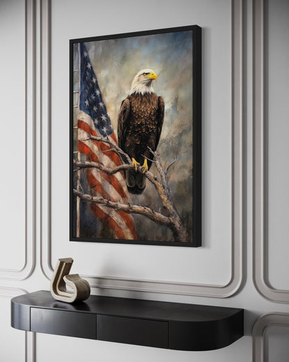 Bald Eagle With American Flag Framed Patriotic Wall Art