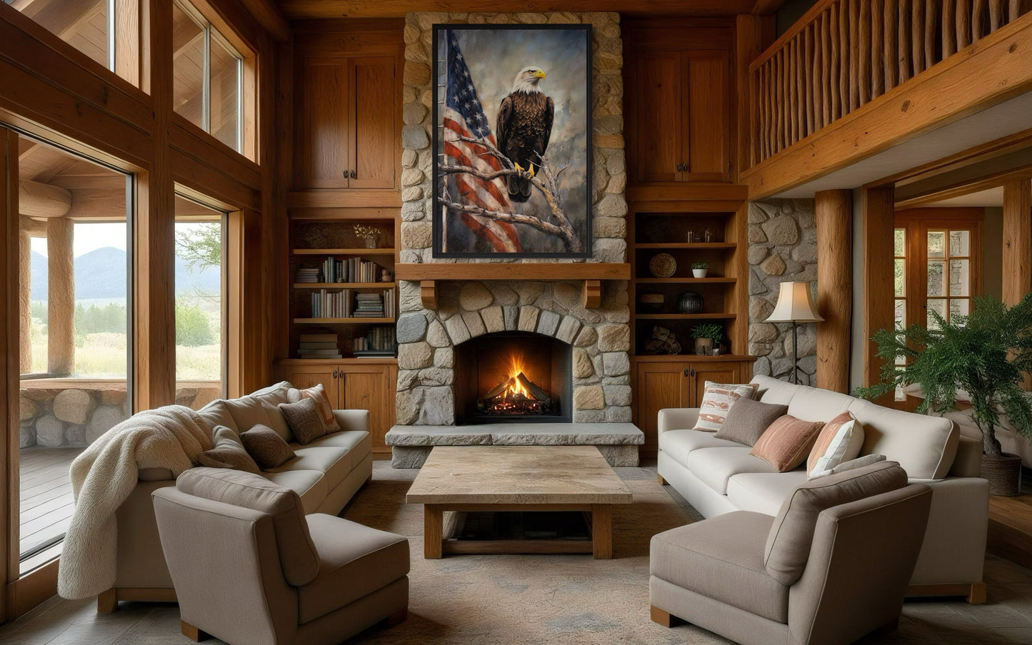 Bald Eagle With American Flag Framed Patriotic Wall Art