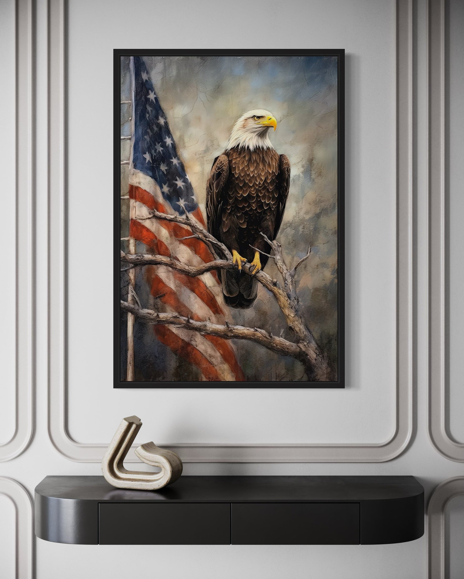 Bald Eagle With American Flag Framed Patriotic Wall Art