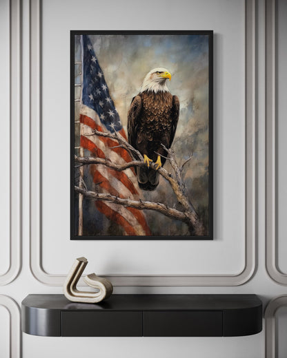 Bald Eagle With American Flag Framed Patriotic Wall Art