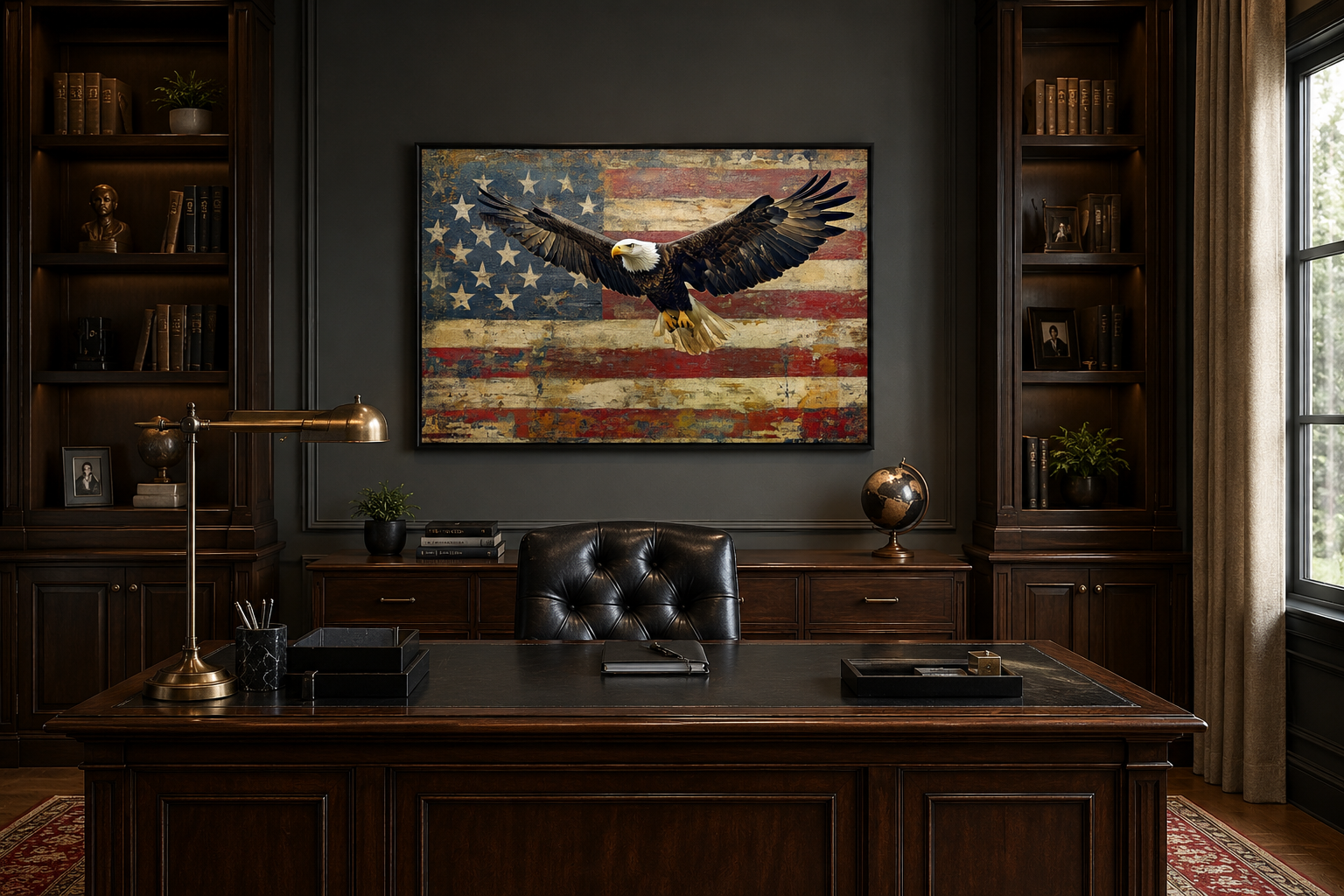 Bald Eagle And American Flag Framed Canvas Wall Art