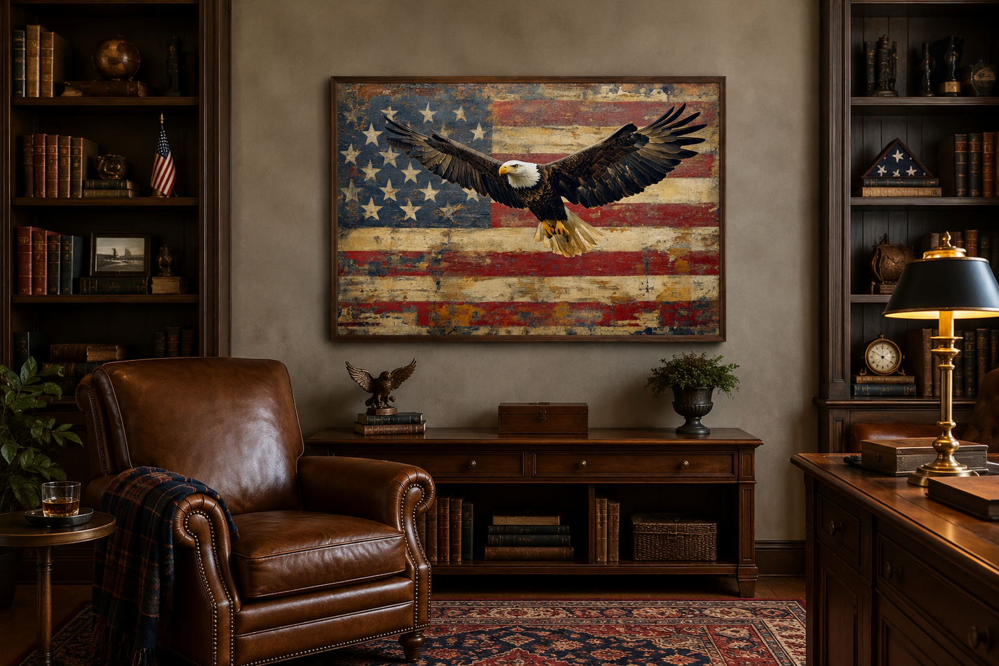 Bald Eagle And American Flag Framed Canvas Wall Art