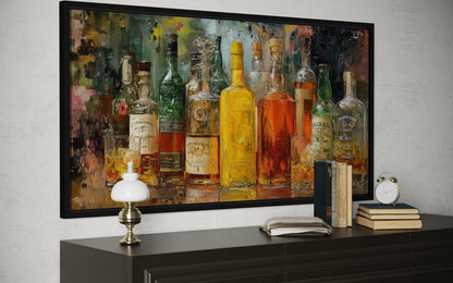 Bar Wall Art – Colorful Whiskey Bottle Art Canvas | Rustic Lounge Decor