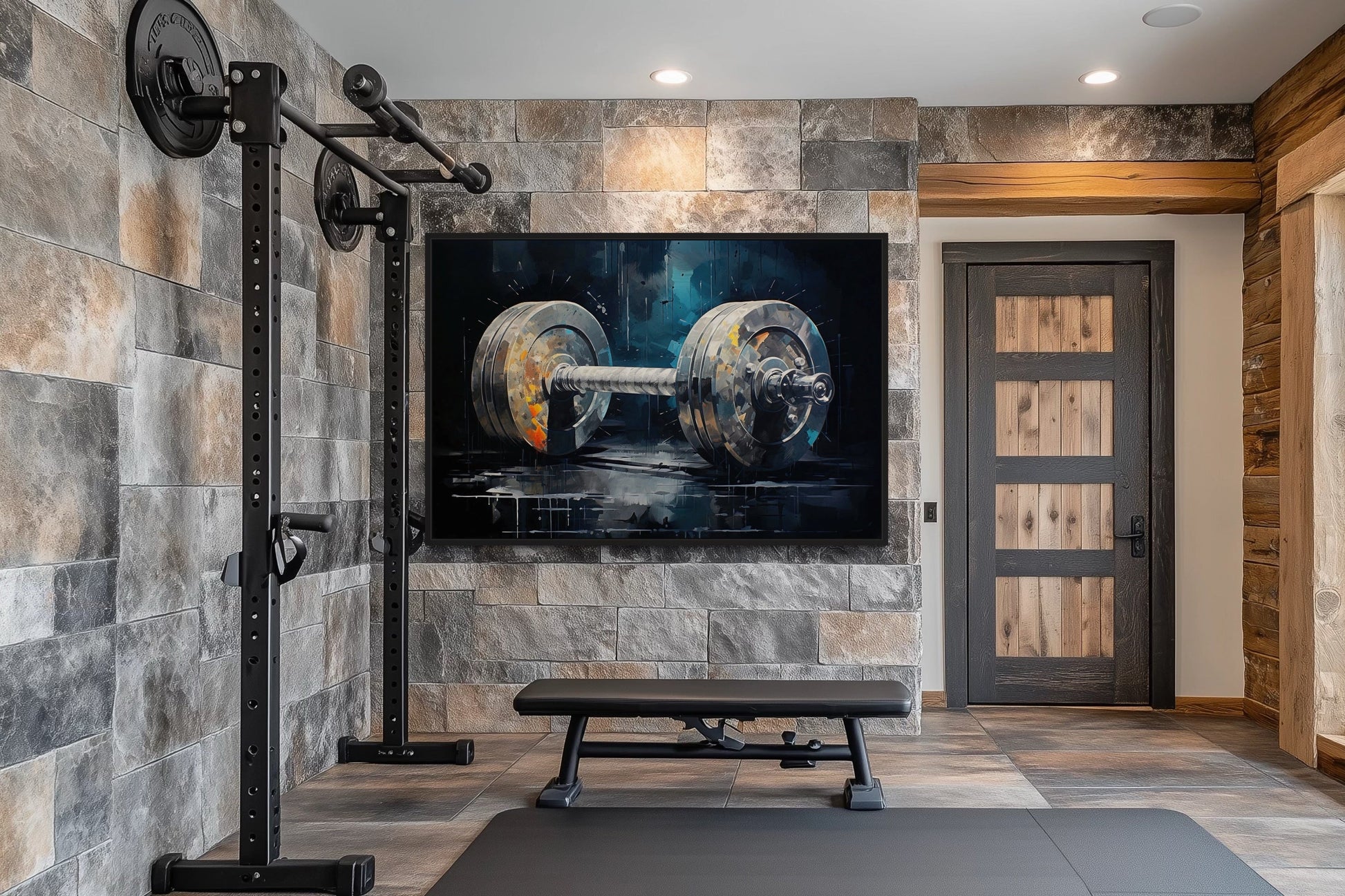 Barbell Graffiti Painting Home Gym Framed Canvas Wall Art
