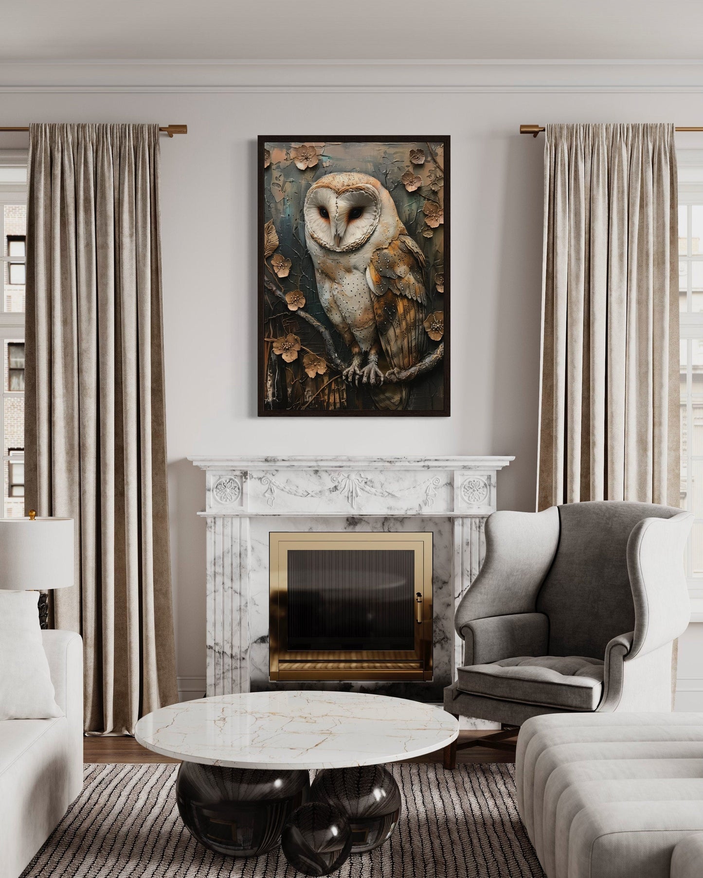 Barn Owl Rustic Farmhouse Framed Canvas Wall Art
