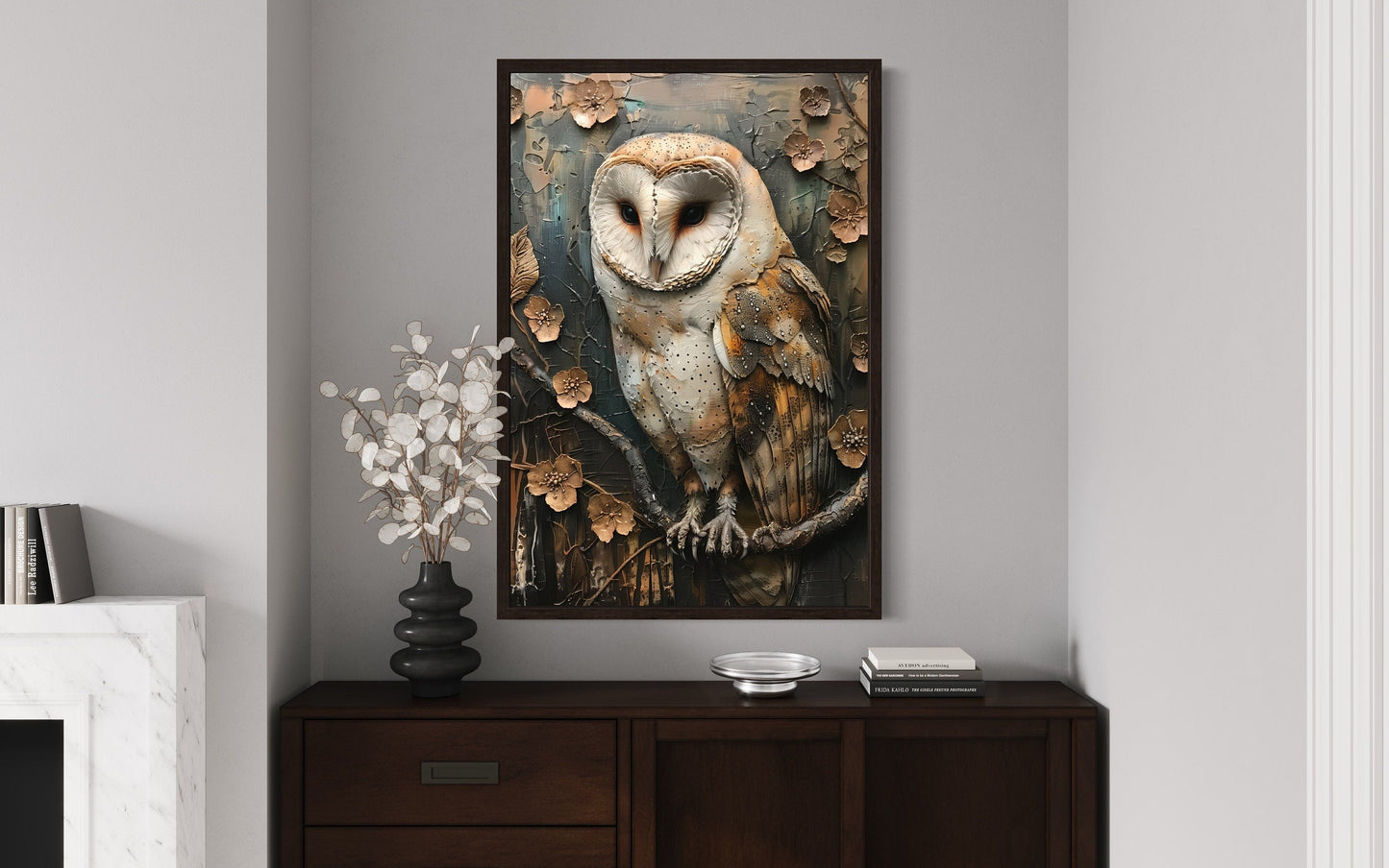 Barn Owl Rustic Farmhouse Framed Canvas Wall Art