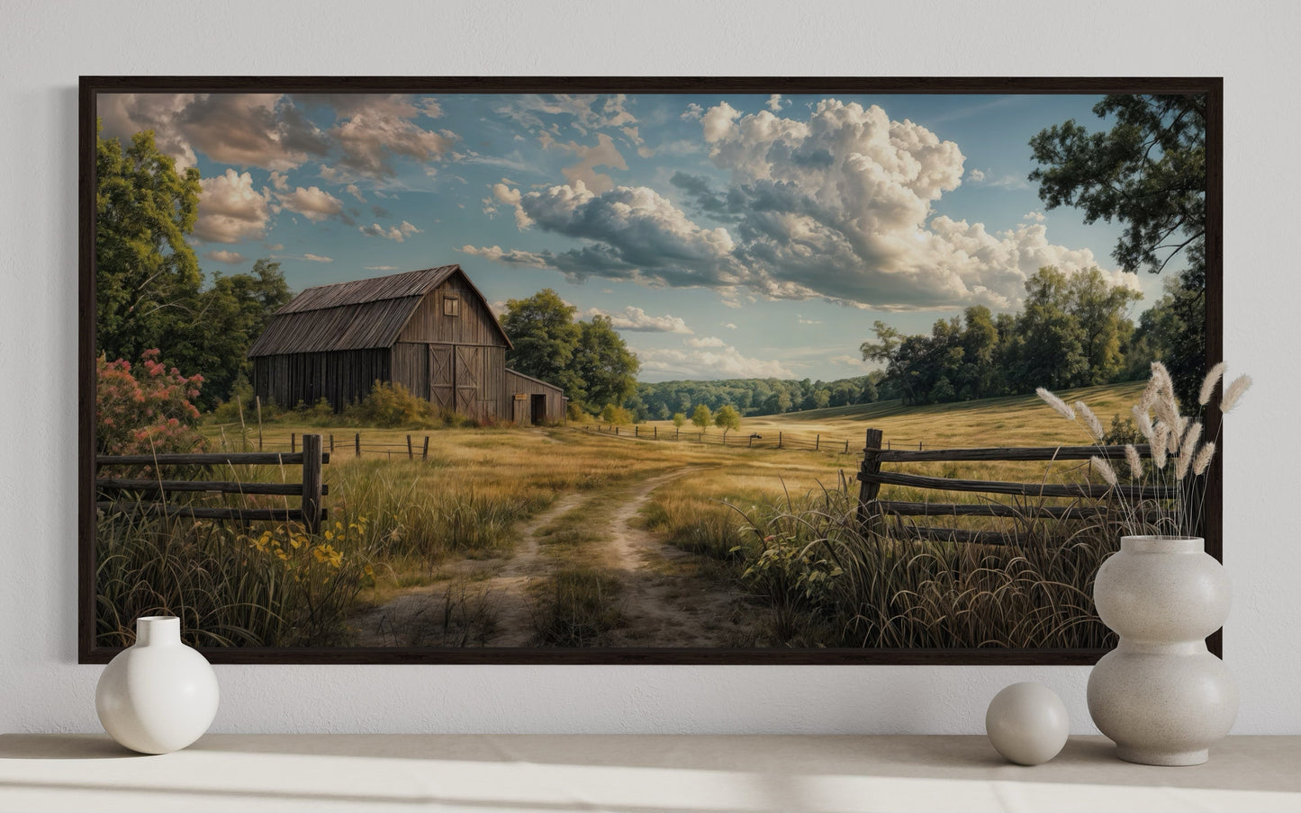 Barn Wall Art - Framed Canvas Print Featuring Rustic Old Barn Painting for Farmhouse Decor