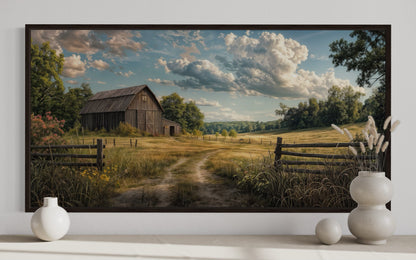 Barn Wall Art - Framed Canvas Print Featuring Rustic Old Barn Painting for Farmhouse Decor