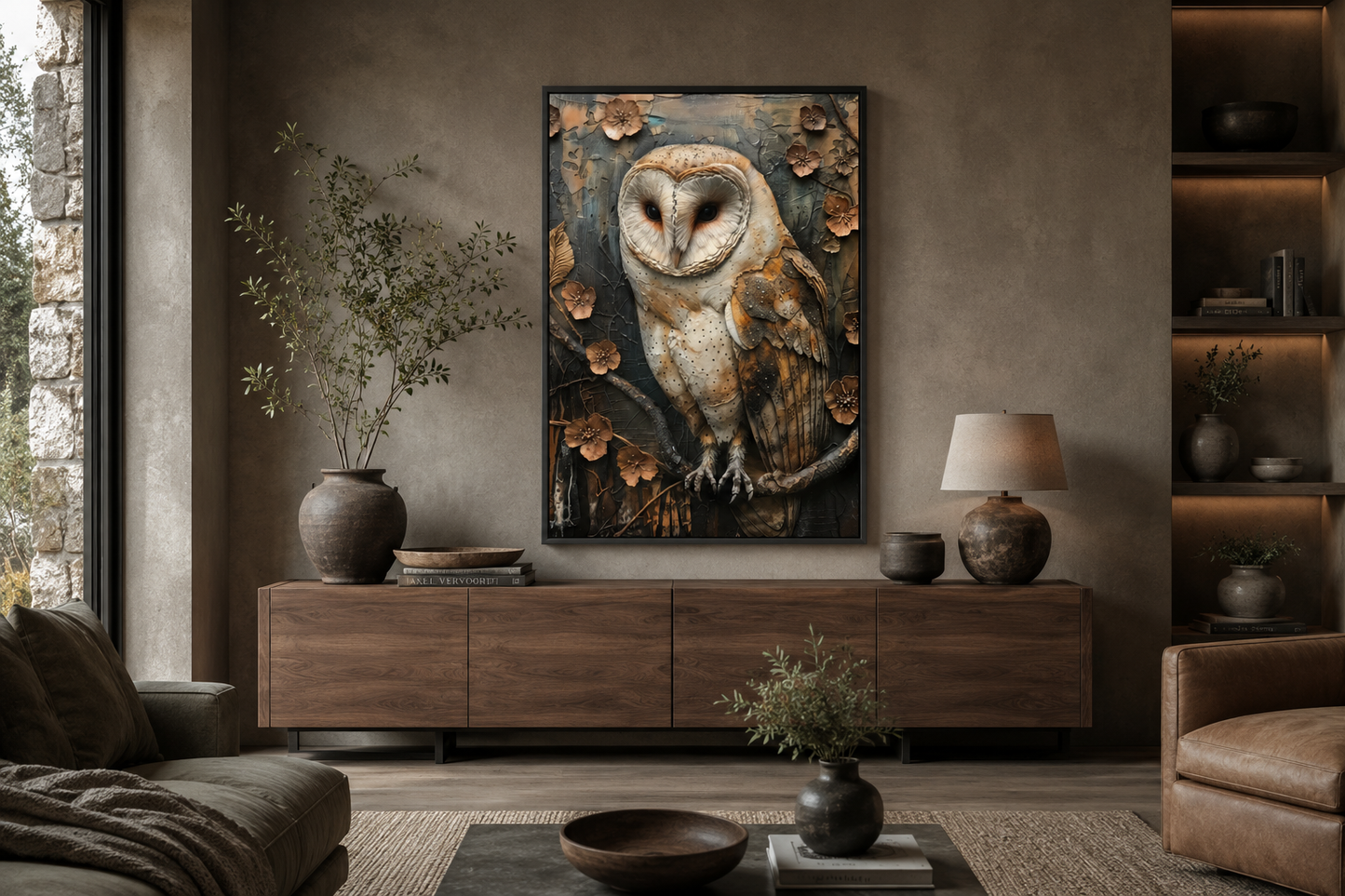 Barn Owl Rustic Farmhouse Framed Canvas Wall Art