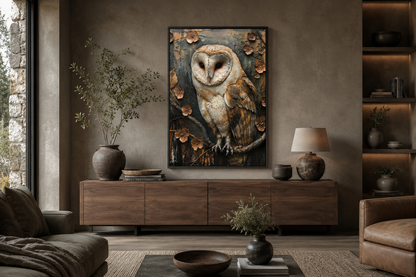 Barn Owl Rustic Farmhouse Framed Canvas Wall Art